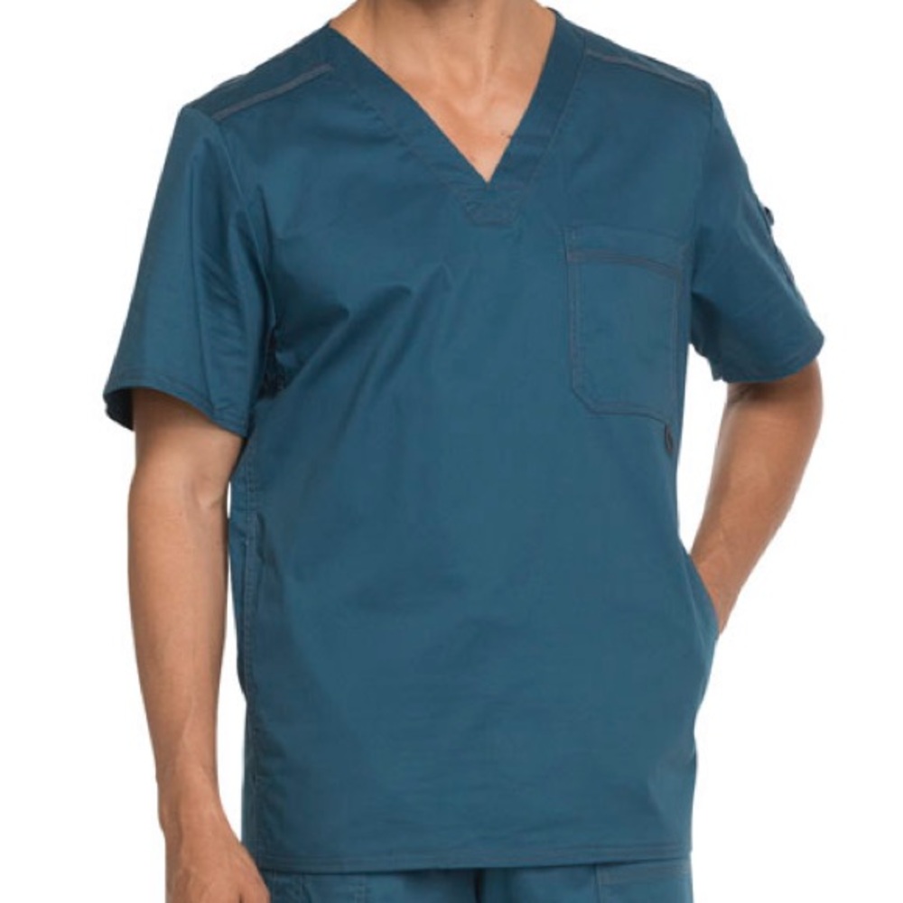Dickies Gen Flex Medical Scrubs Top for Men V-Neck 81722, Caribbean Blue
